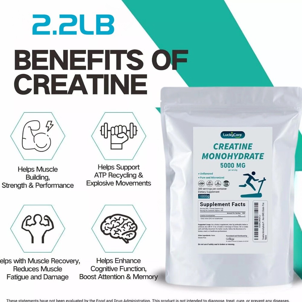 Pure Creatine Monohydrate 2.2lbs - Powder Micronized 200 Servings 5g Per Serving