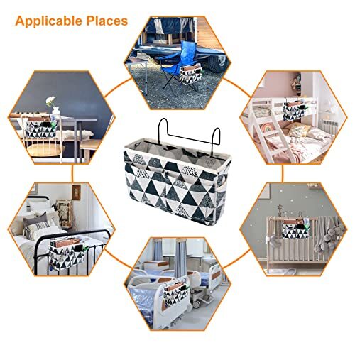 Bedside Caddy Bedside Storage Bag Hanging Organizer for Bunk, Blue Triangle
