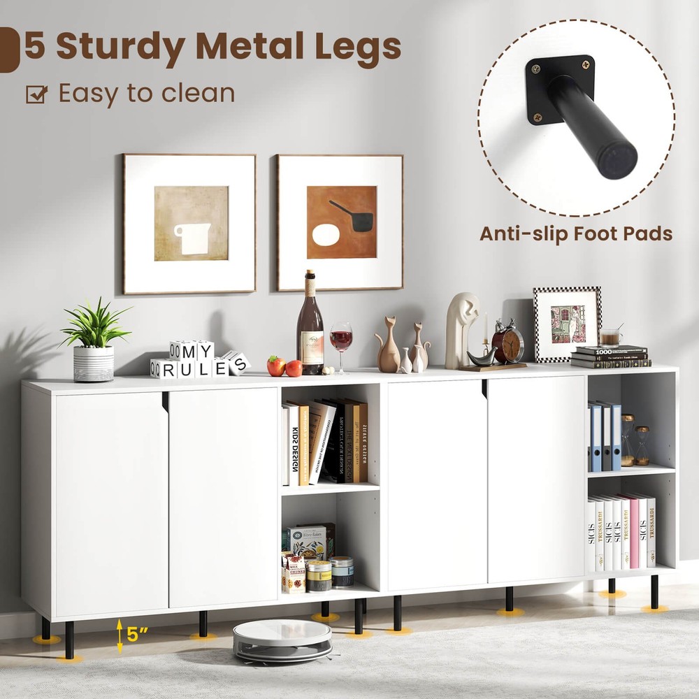 Kitchen Sideboard Buffet w/ Adjustable Shelves 2 Doors Sturdy Metal Legs White