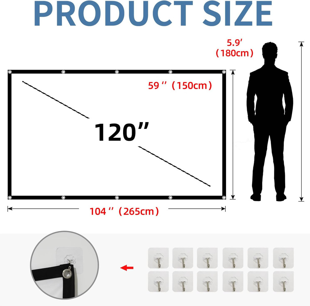 Projector Screen, 4K 16:9 HD Rear Front Projector Screen Foldable Projection Scr