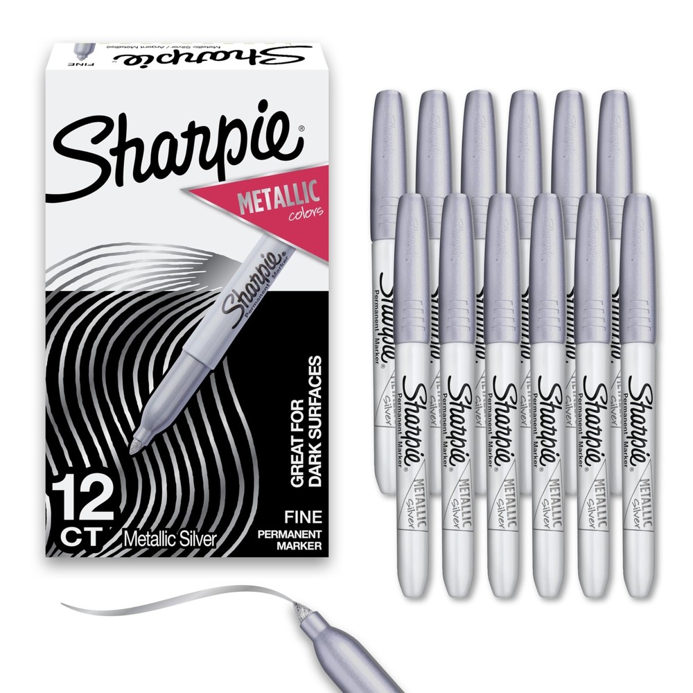 Sharpie Metallic Permanent Markers, Fine Tip, Silver, 12 Count - For Black Pa...