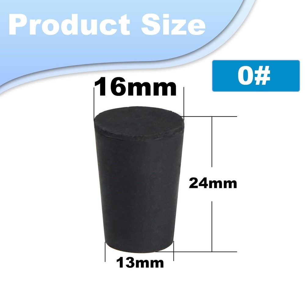 10pcs 0# Black Tapered Shaped Solid Rubber Stopper for Lab Black-0#,