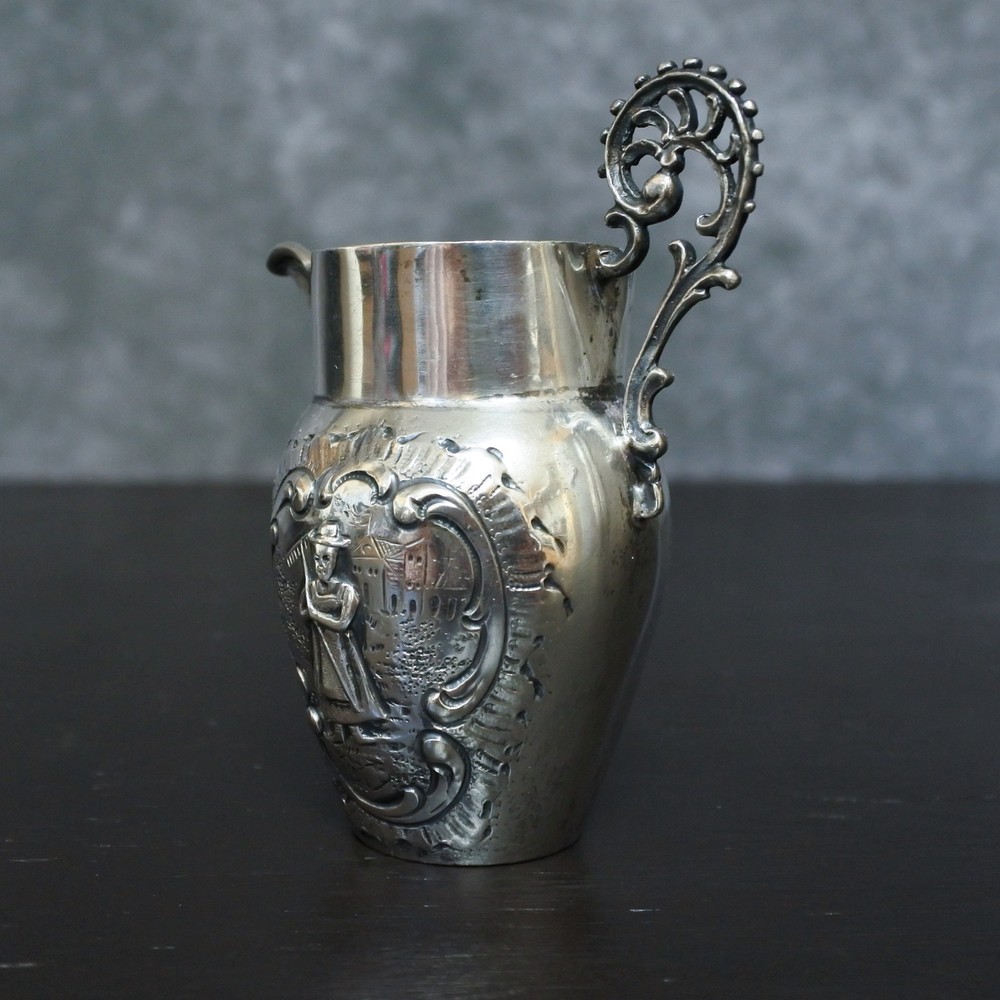 Antique German Solid 800 Silver Small Creamer Jug Decorative Miniature Pitcher