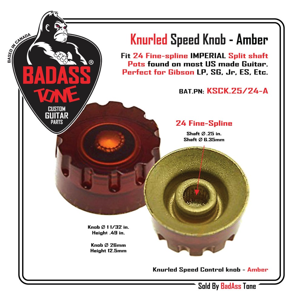 High Quality Amber Knurled Speed Knobs - 1/4 Shaft / 24 Fine-Spline