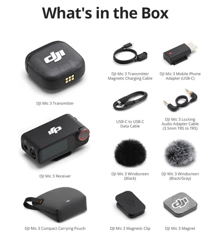 DJI Mic Mini (1 TX+1 RX) Wireless Lavalier Microphone for iPhone/Camera/Android