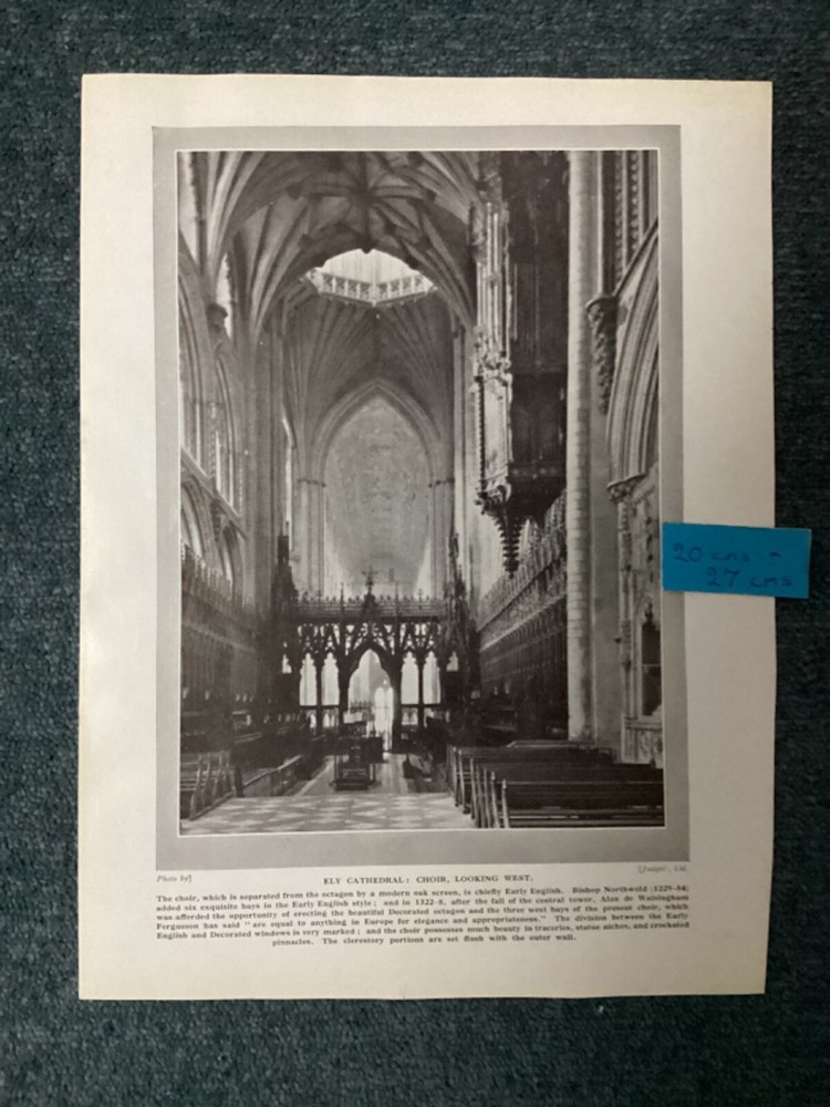 Antique print , ELY CATHEDRAL, WESTERN FRONT & CHOIR ,LOOKING WEST