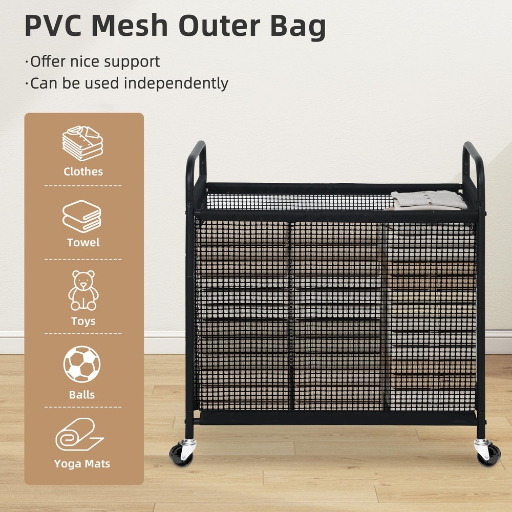 STORAGE MANIAC 3-Section Rolling Laundry Hamper w/ Wheels, Sorter 120L