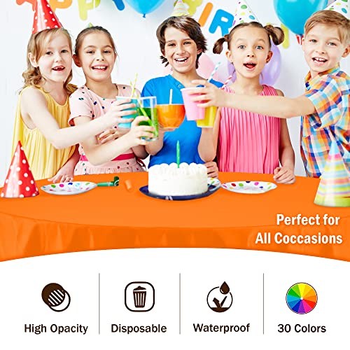 Exquisite 6-Pack Premium Plastic Tablecloth Plastic Table 84in. Round Orange