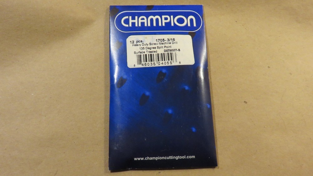 New - 12 pieces Stubby 3/16 135 Degree Champion 1705 Split Point Drill Bits
