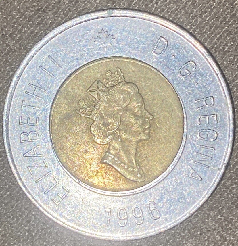 1996 Canada $2 Dollars Off Center Error