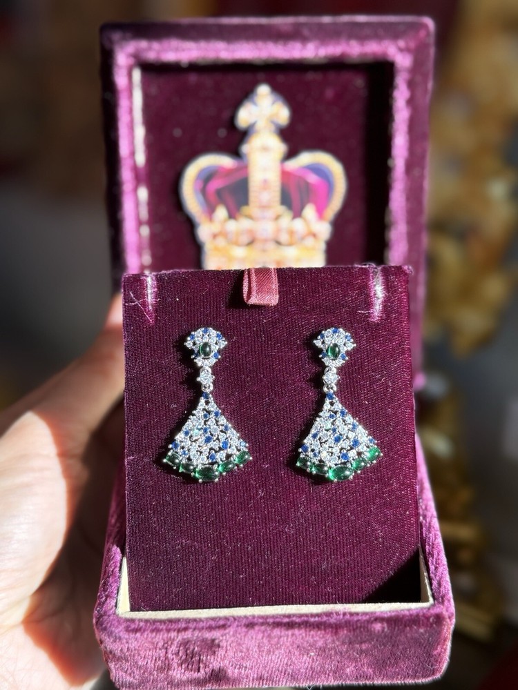 Mesmerizing Dancing Jade Dangle Drop Genuine Emerald Sapphire Earrings