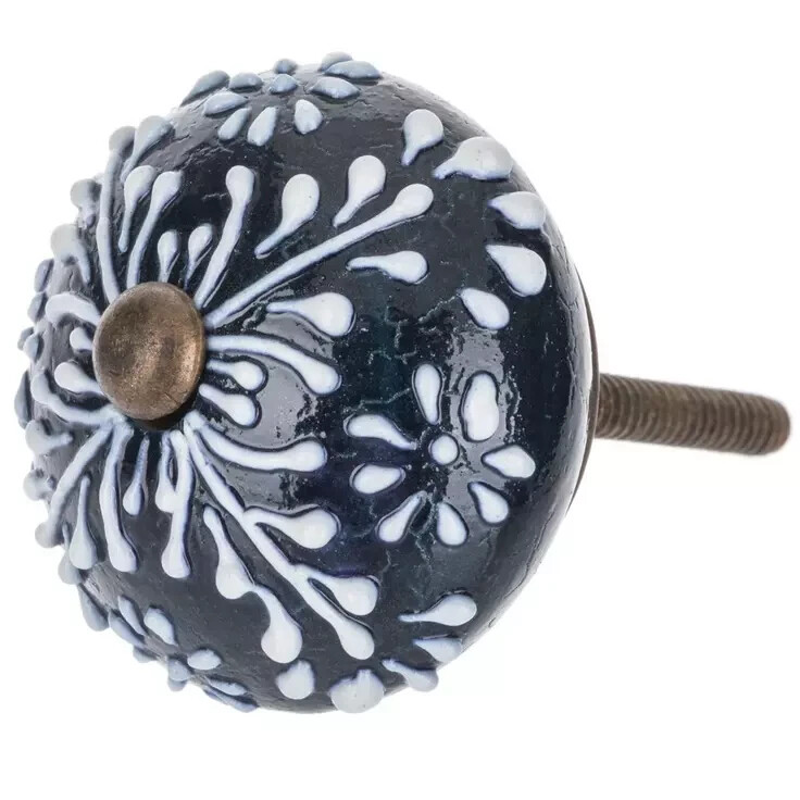 Navy & White Floral Burst Drawer Pull Knob