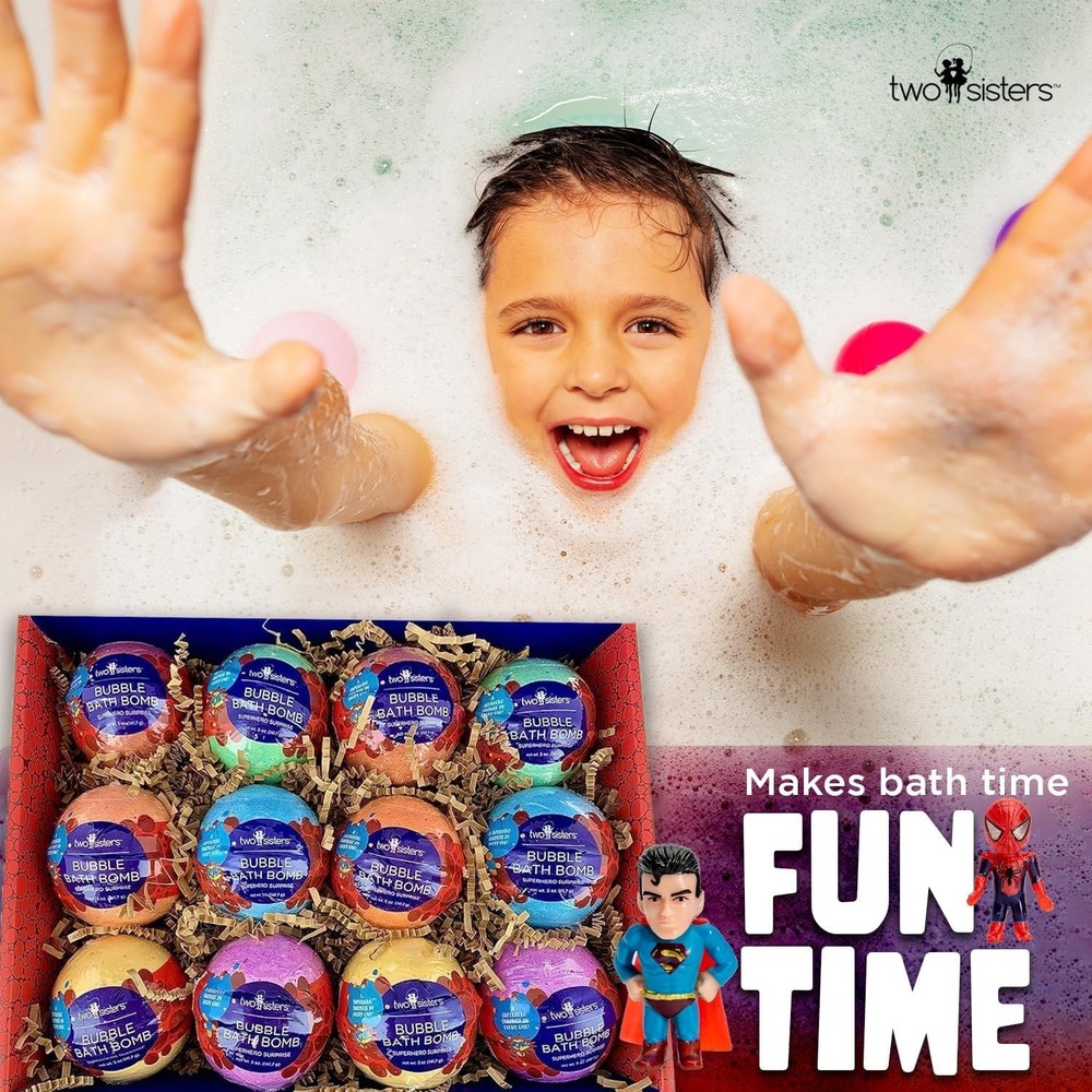 12 Aromatic Superhero Bath Bombs - Fun Enhancing Bath Experience for Kids