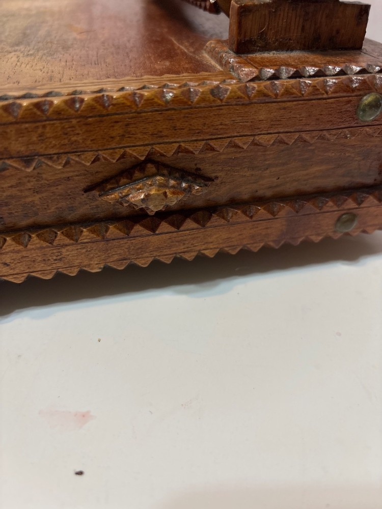 Unique Antique Tramp Art Mirror w/ Drawer