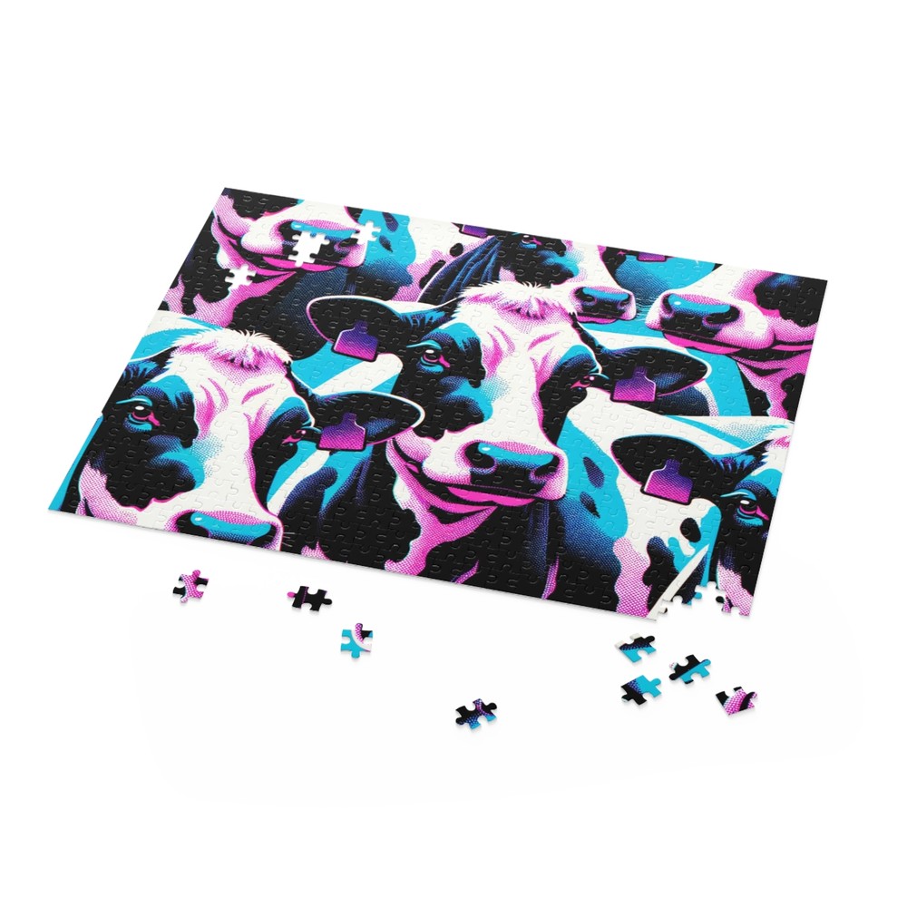 Puzzle 500-Piece Psychedelic Cow Pattern Art Farm