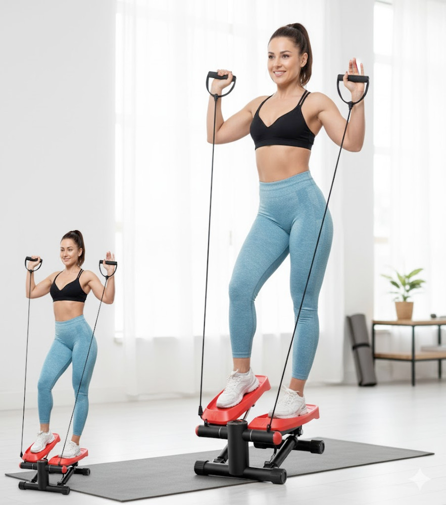 Stepper for Exercise at Home - Air-Powered Resistance with Bands & Digital Monit