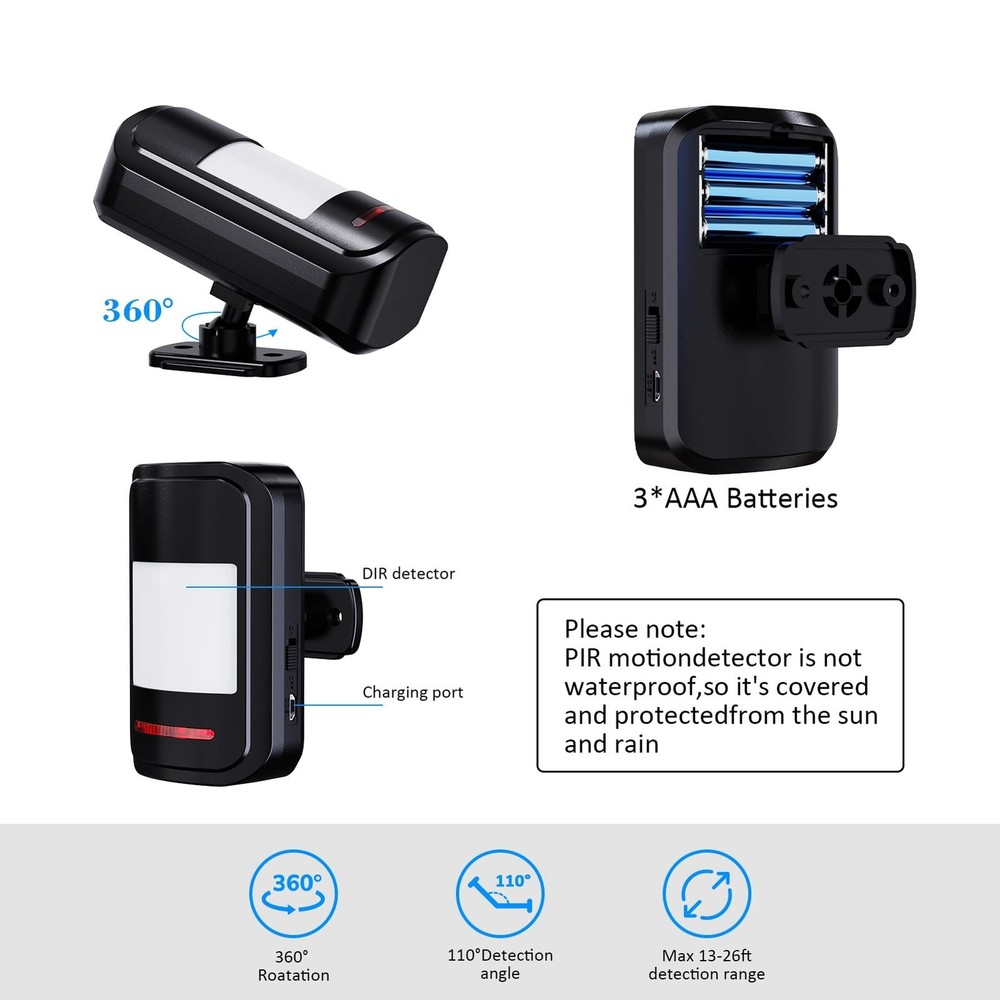 Wireless Motion Sensor Alarm Indoor, 1 PIR Detector + 1 Receiver, Movement Ac...