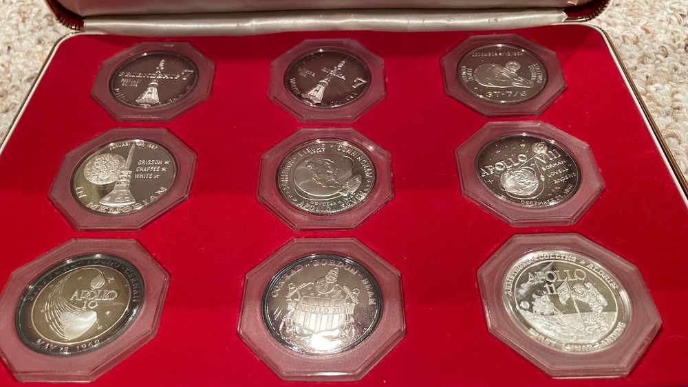 9oz silver Space medals, Mercury, Gemini, Apollo, with box, Spacecraft Medals