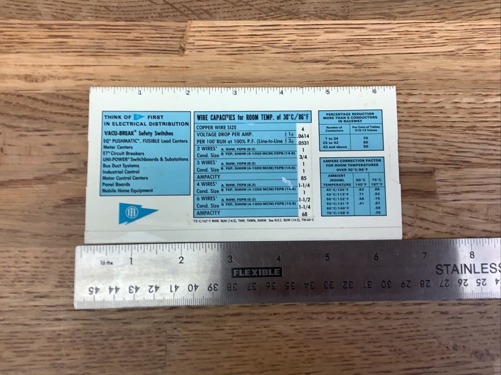 1971 ITE MOTOR HP & WIRE CAPACITY Slide Chart Calculator (A2-4)