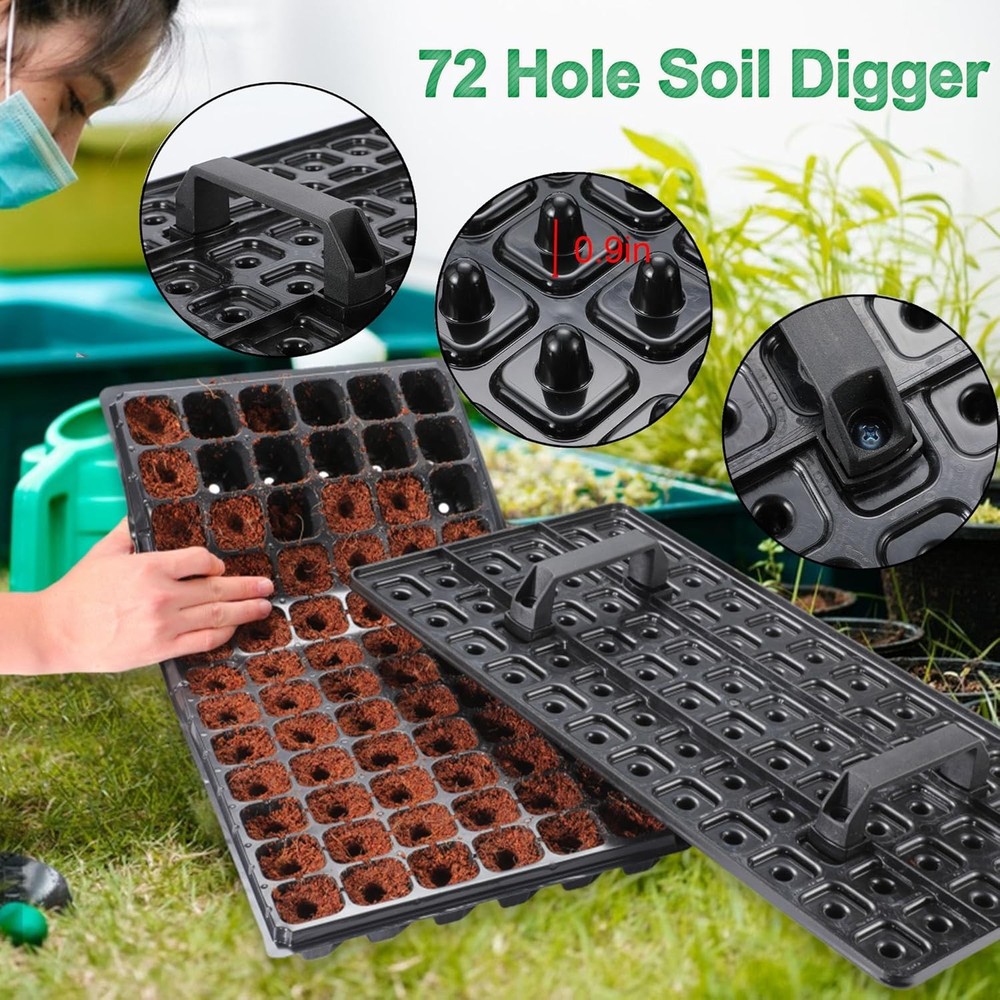 20Pack 72-Cell Seed Starter Trays W/ Dibber 10 Pack Nursery Starting W/ Base