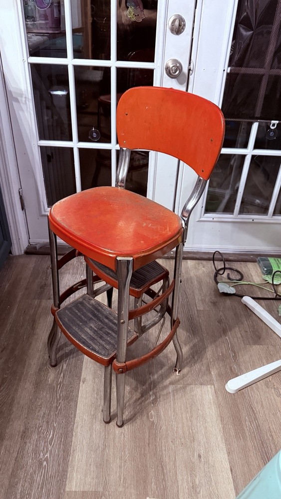 Vintage MCM Red Cosco Kitchen Step Stool Chair Pull Out Steps mid century retro