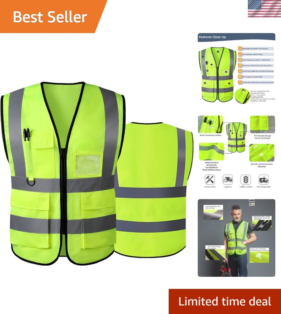 Reflective Safety Vest with Multi-Purpose Pockets for Work and Play - Green