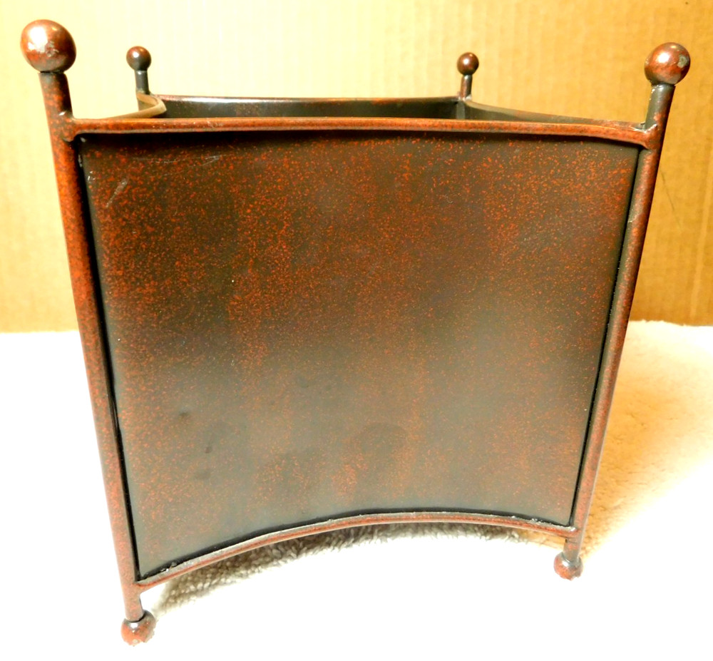 Telefloral Gift~Square Metal Footed Brown Solid Planter Vase