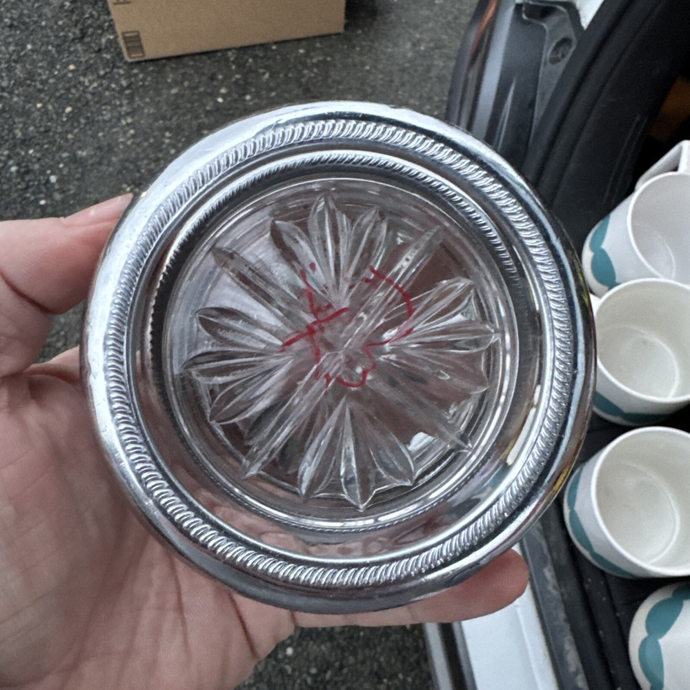 Leonard Silver Plated Coasters Three Silver Plate & Glass W/Starburst Pattern
