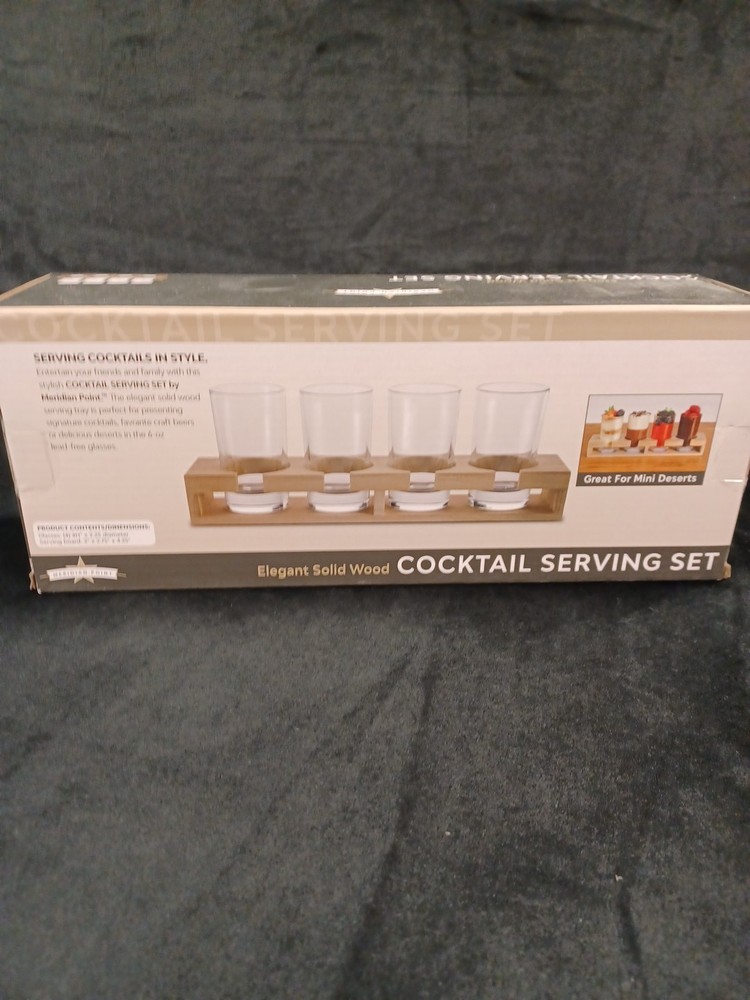 NIB Elegant Solid Wood Cocktail Serving Set Meridian Point Desert Server