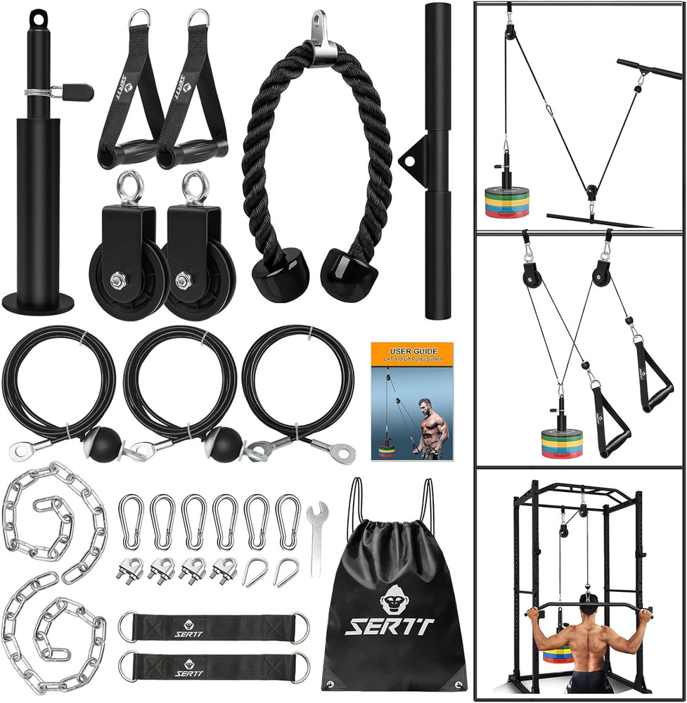 Weight Cable Pulley System Gym, Upgraded Cable Pulley Attachments for LAT Pull D