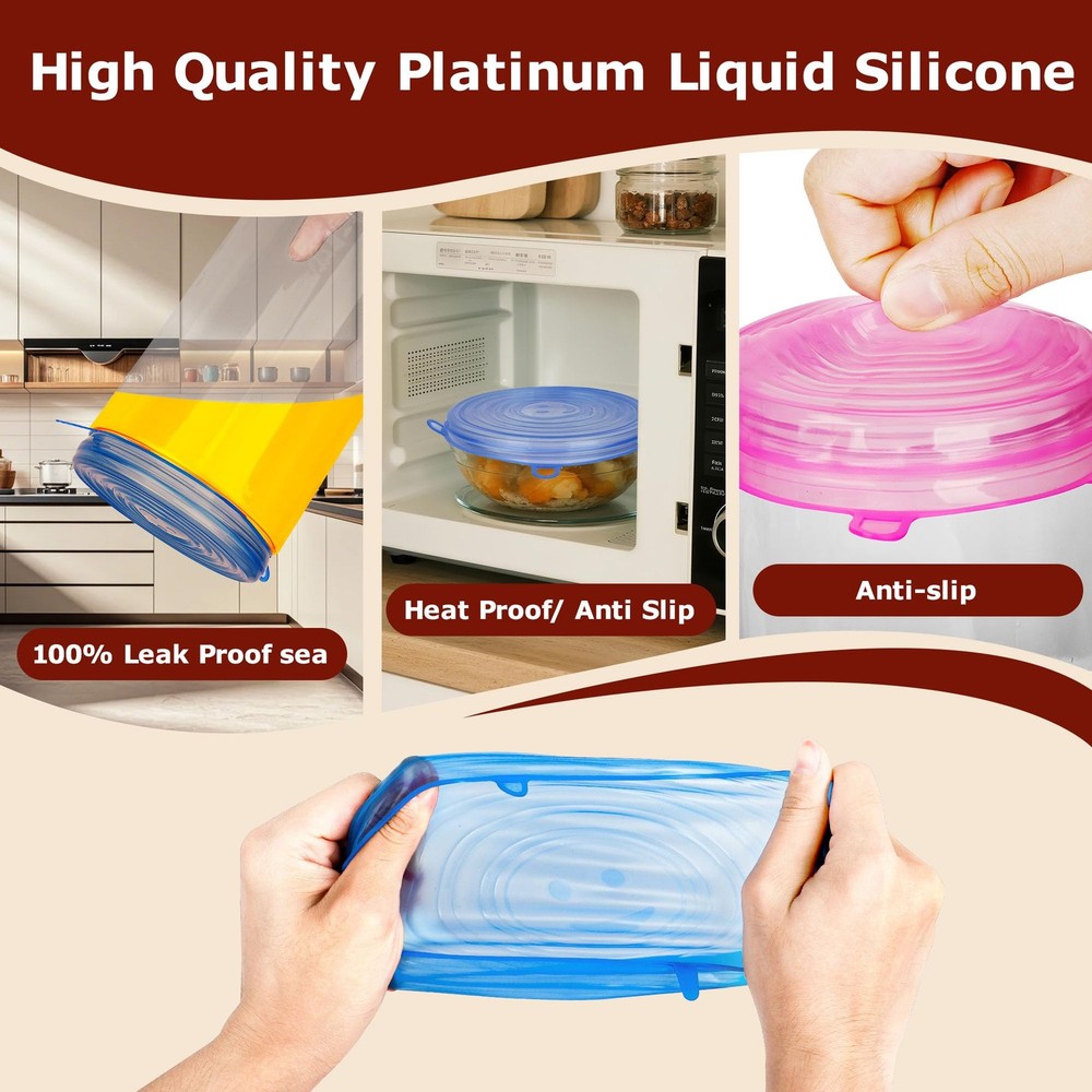 GRIDAF Silicone Stretch Lids, 6 Pack 6 Sizes blue