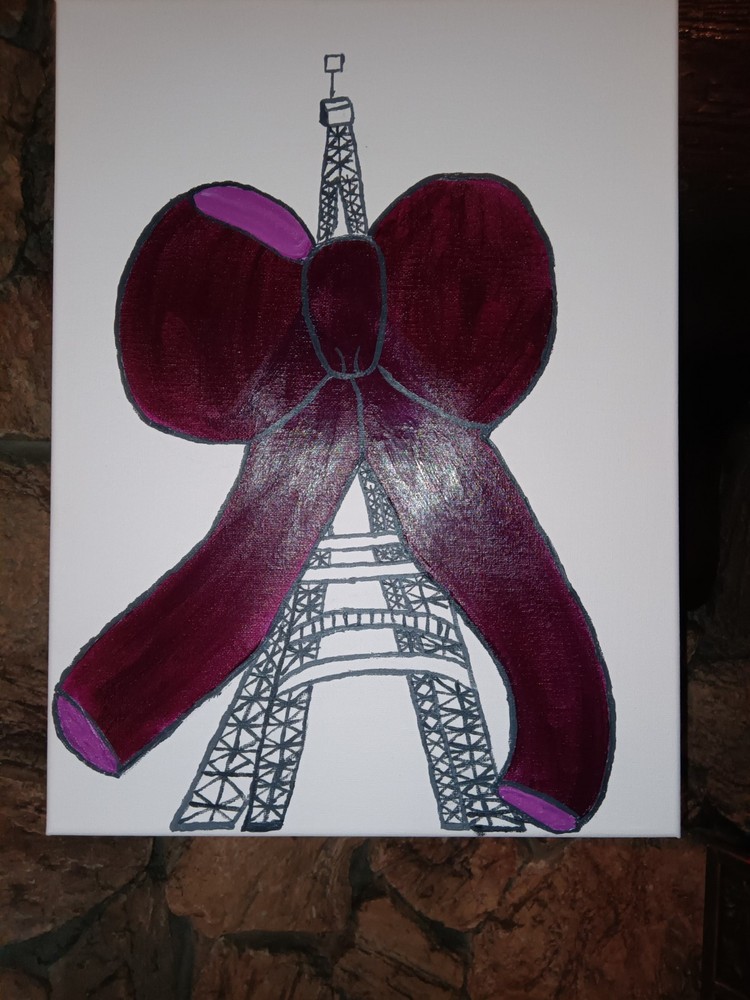 Handmade Handpainted Fleur-de-lis Eiffel Tower Bow Canvas Art, Various Colors