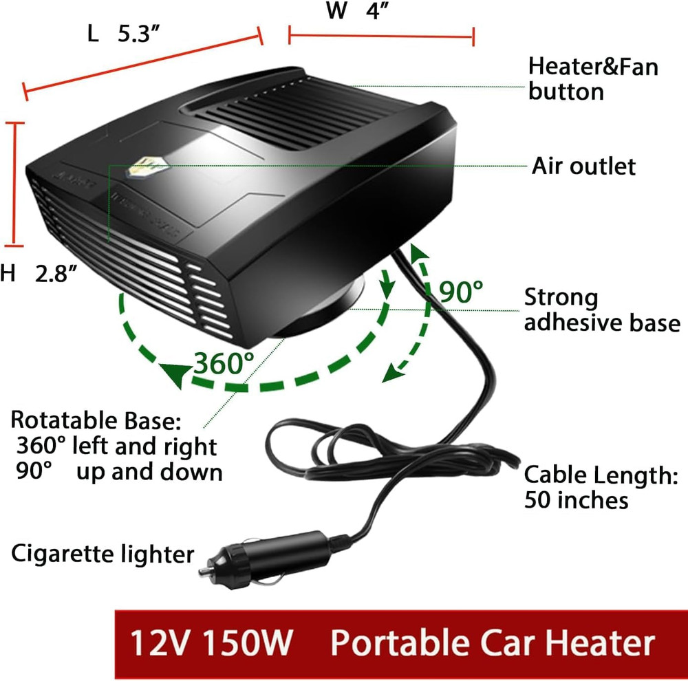 12Volt Car Heater 150W Windshield Defroster Defogger Quick Heating Compatible