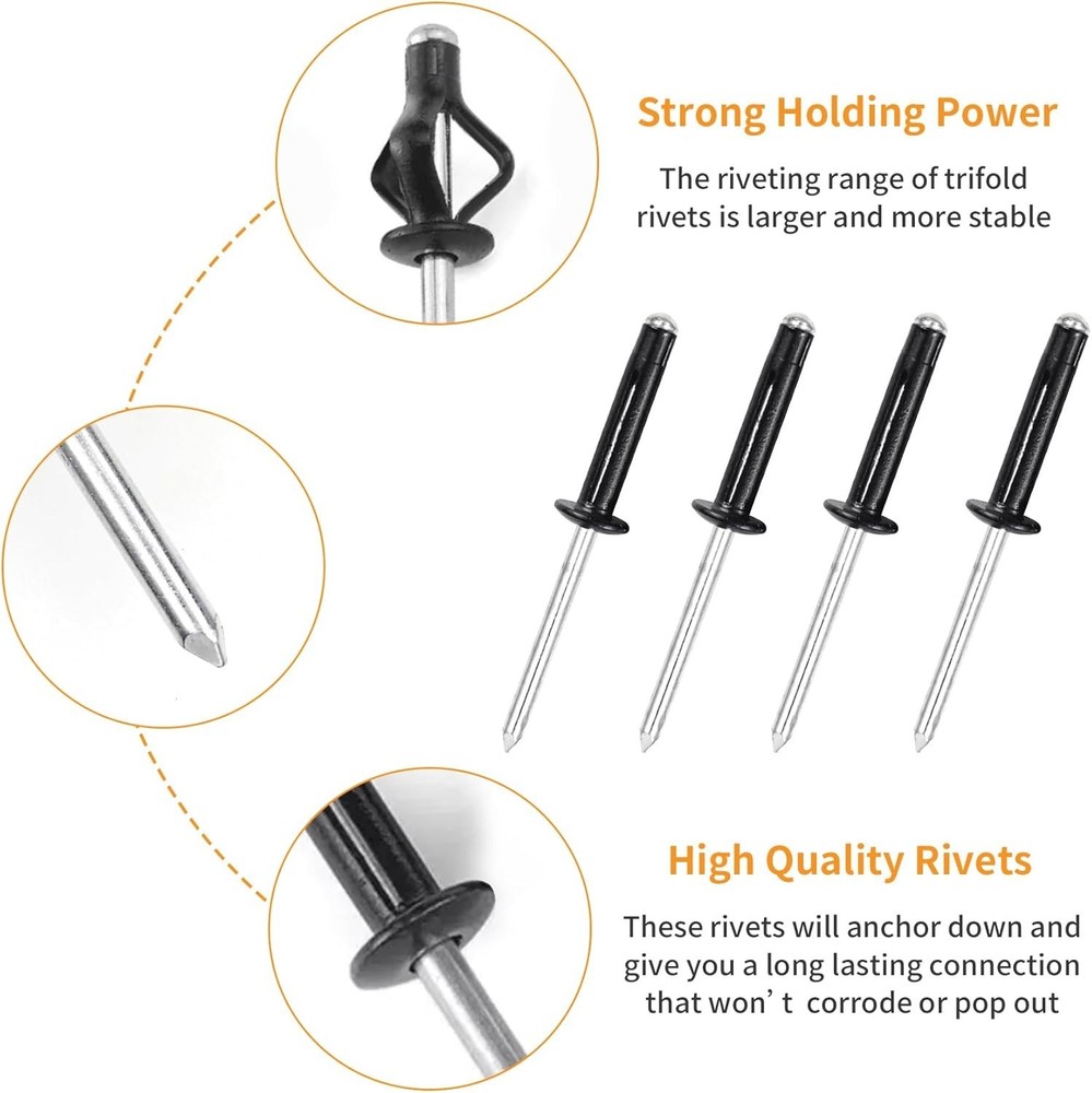 3/16" x 5/8" Tri-Fold Rivets Assortment - 60Pcs,Black Tri-fold Exploding Pop.