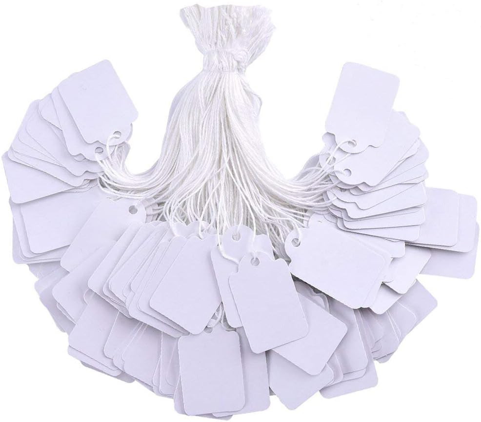 Brothersbox Price Tags with String Attached, 500Pcs White Smooth Surface Marking