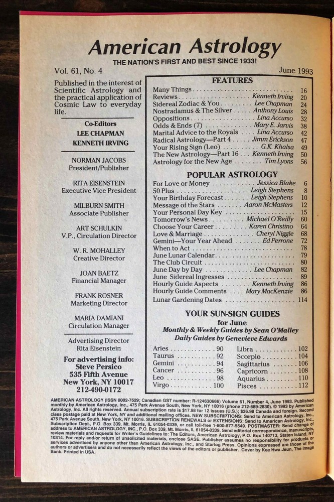 1993 American Astrology - June
