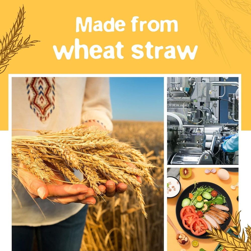 16-Piece Kitchen Plastic Wheat Straw Dinnerware Set, Service for 4, Dinner Pl...