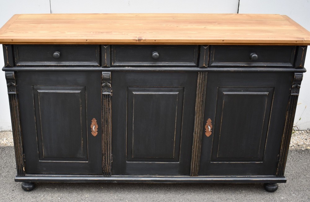 Painted Pine Three Door Sideboard, Reproduction.