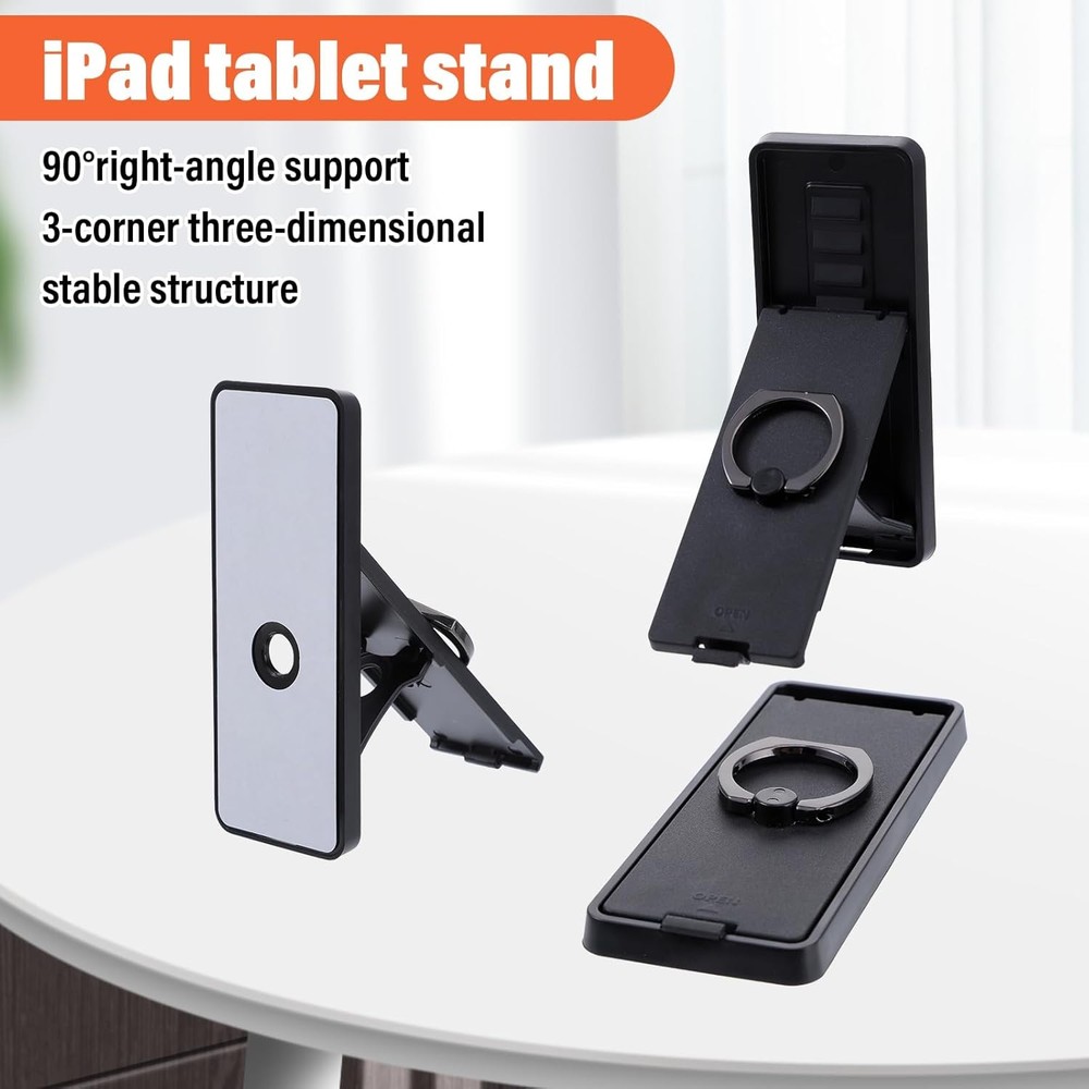 Black Universal Tablet Stands, Adjustable Foldable 360 Handle Grip Ring Holder T