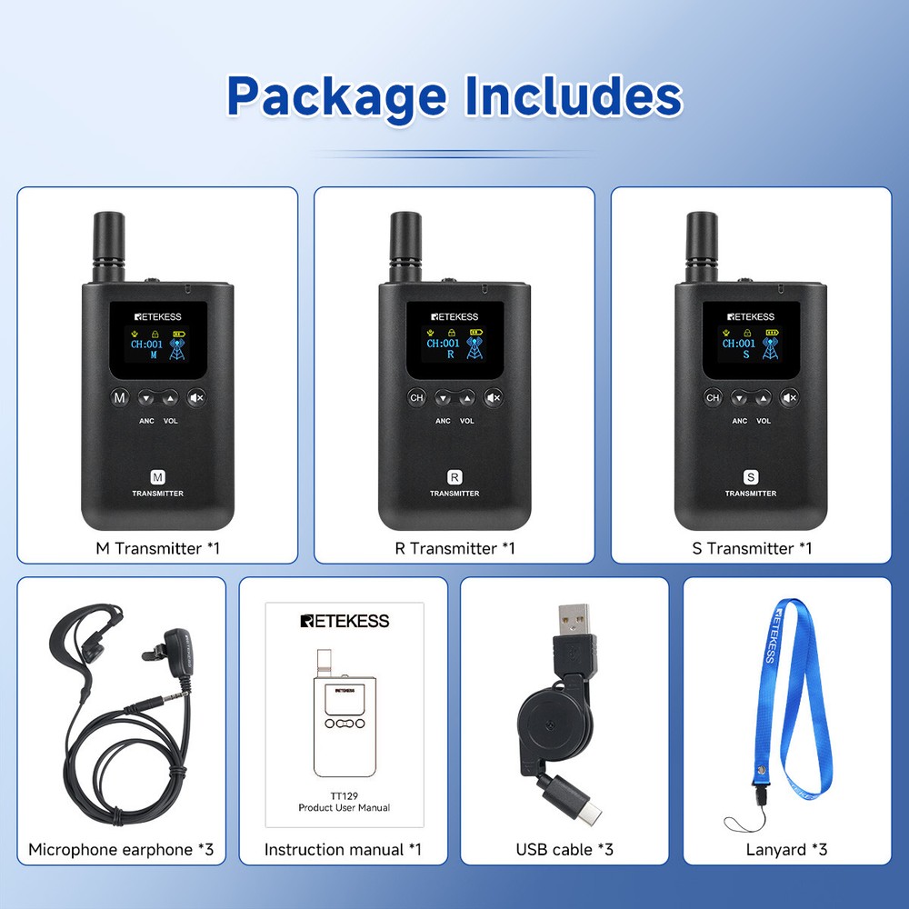 TT129 Tour Guide System,3 Transmitter Support Triple Simultaneous Speaking 328ft
