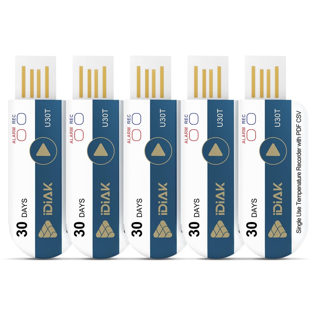 iDiAK U30T 5 Pack USB Temperature Data Logger Single Use Temp Recorder with PDF
