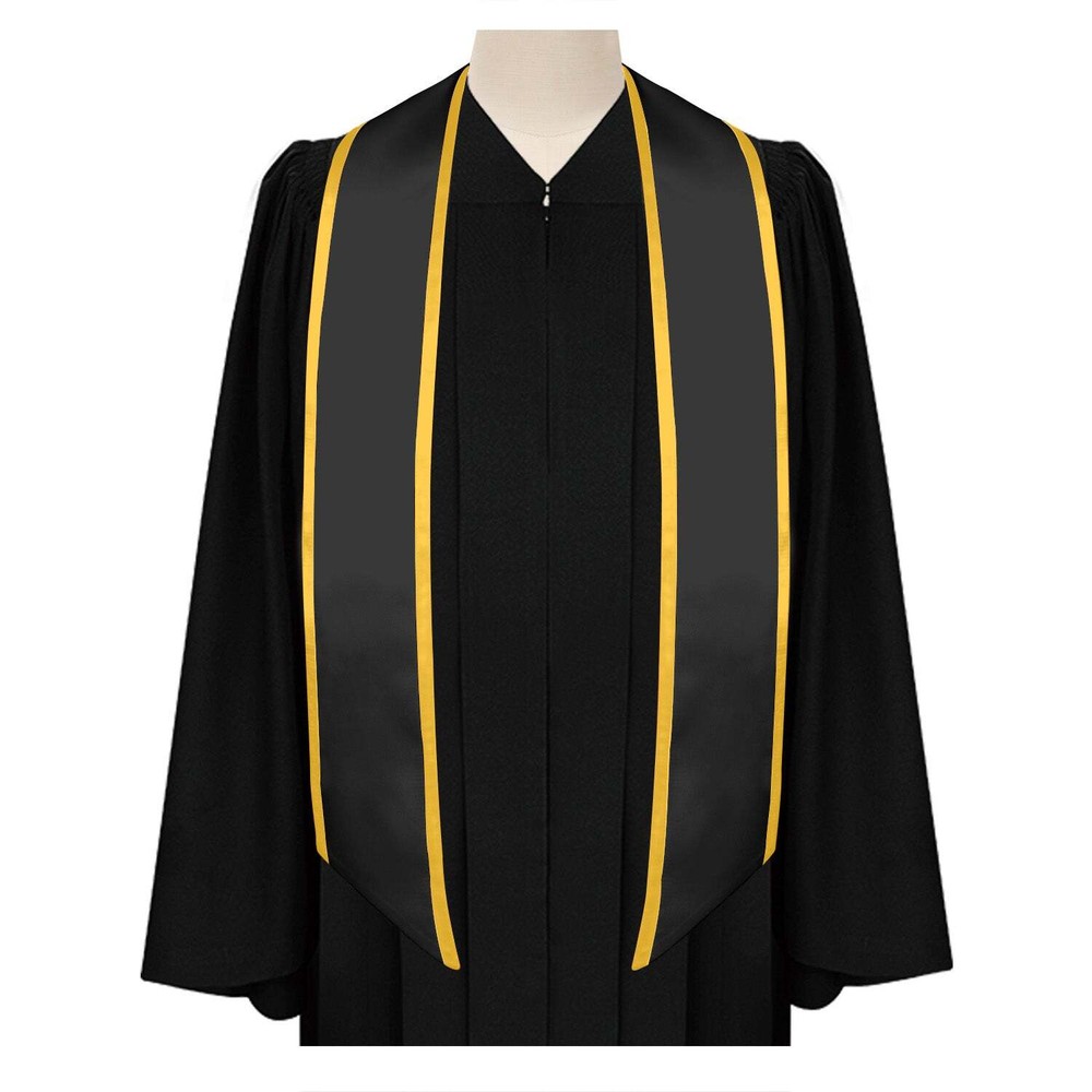Endea Graduation Black/Gold Plain Stole With Trim Color & Angled End