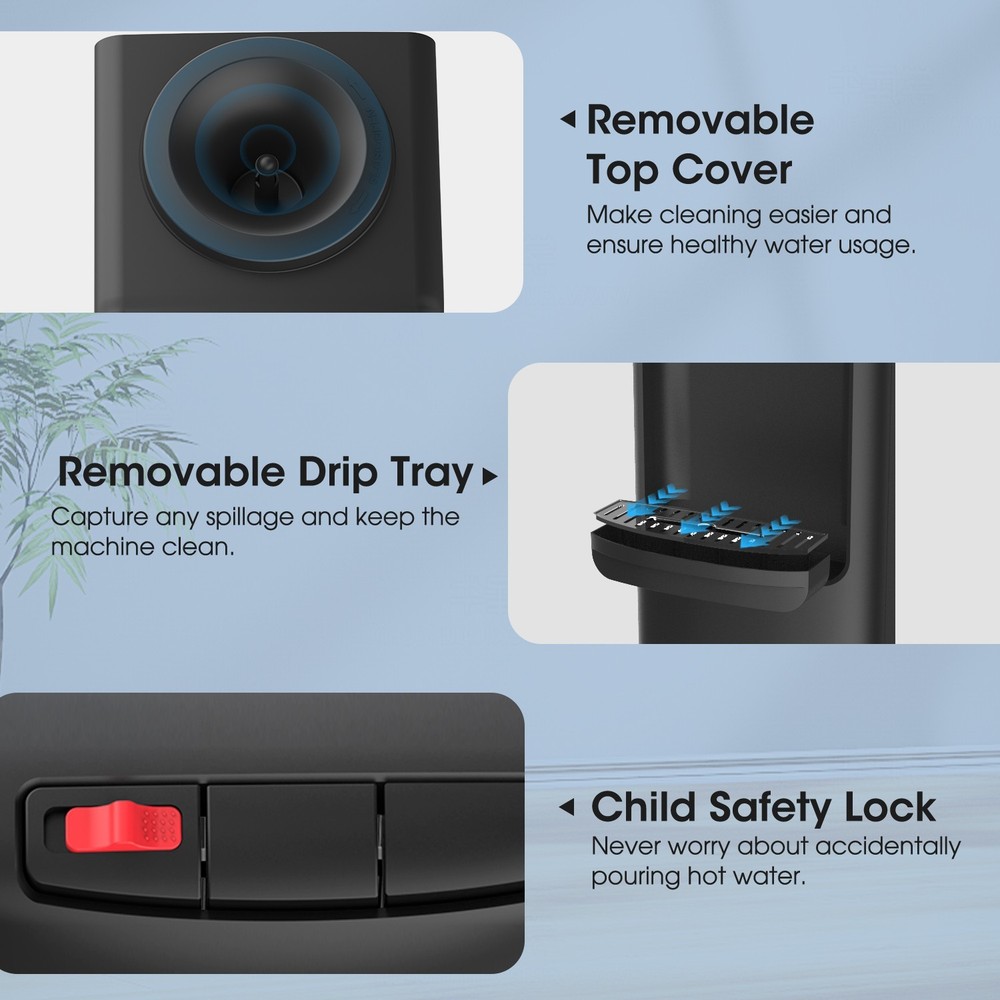 Top Loading Hot & Cold Water Cooler Dispenser for 3-5 Gallon, Child Safety Lock