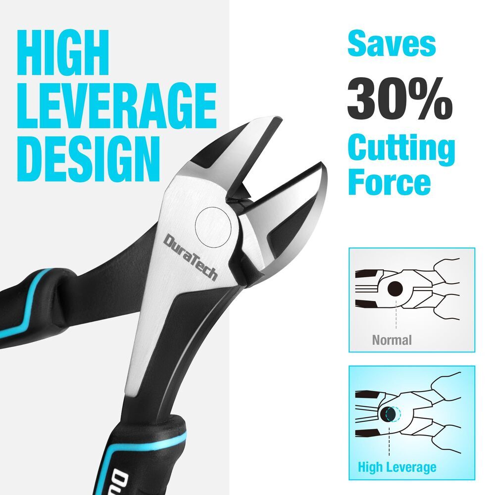 DURATECH 7" High Leverage Diagonal Cutting Plier Cr-Ni Wire Cutters Side Cutters