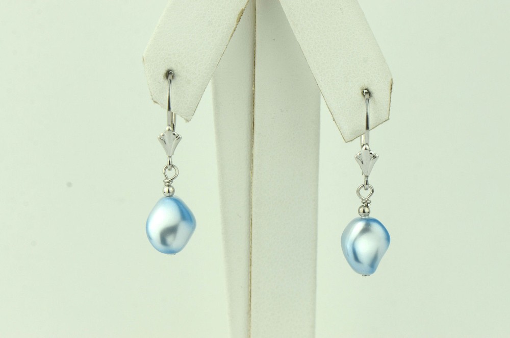 Sterling Silver Pearl Crystallized Crystal dangle drop earrings