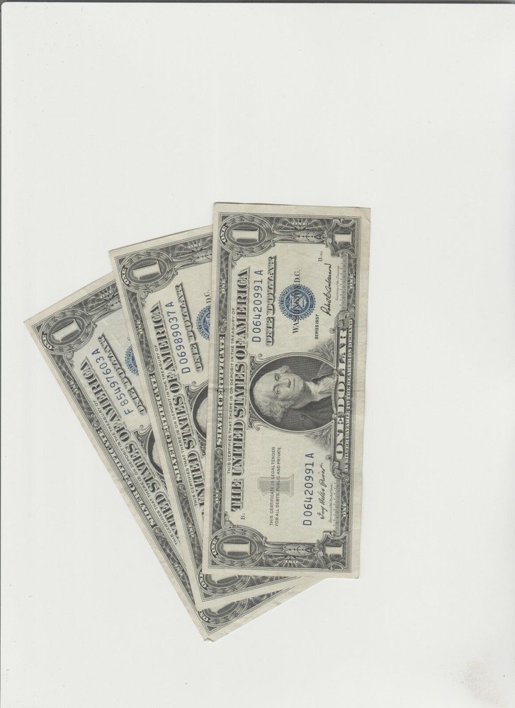 3 Lightly Circulated 1957 Silver Certificate