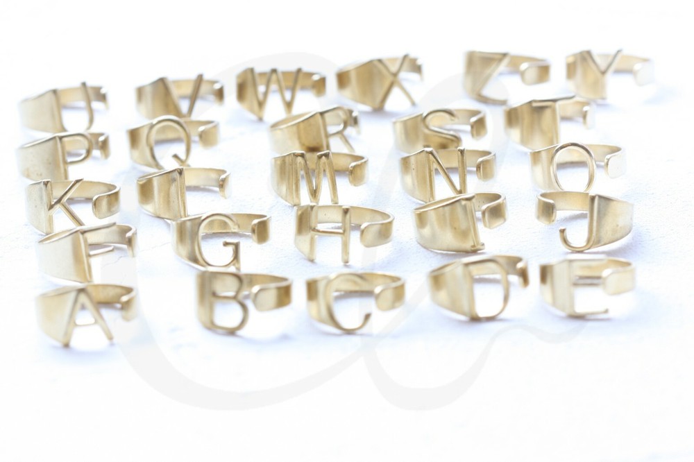 2 Pieces Solid Raw Brass Alphabet Finger Ring Base- Adjustable-Open End (4532C)