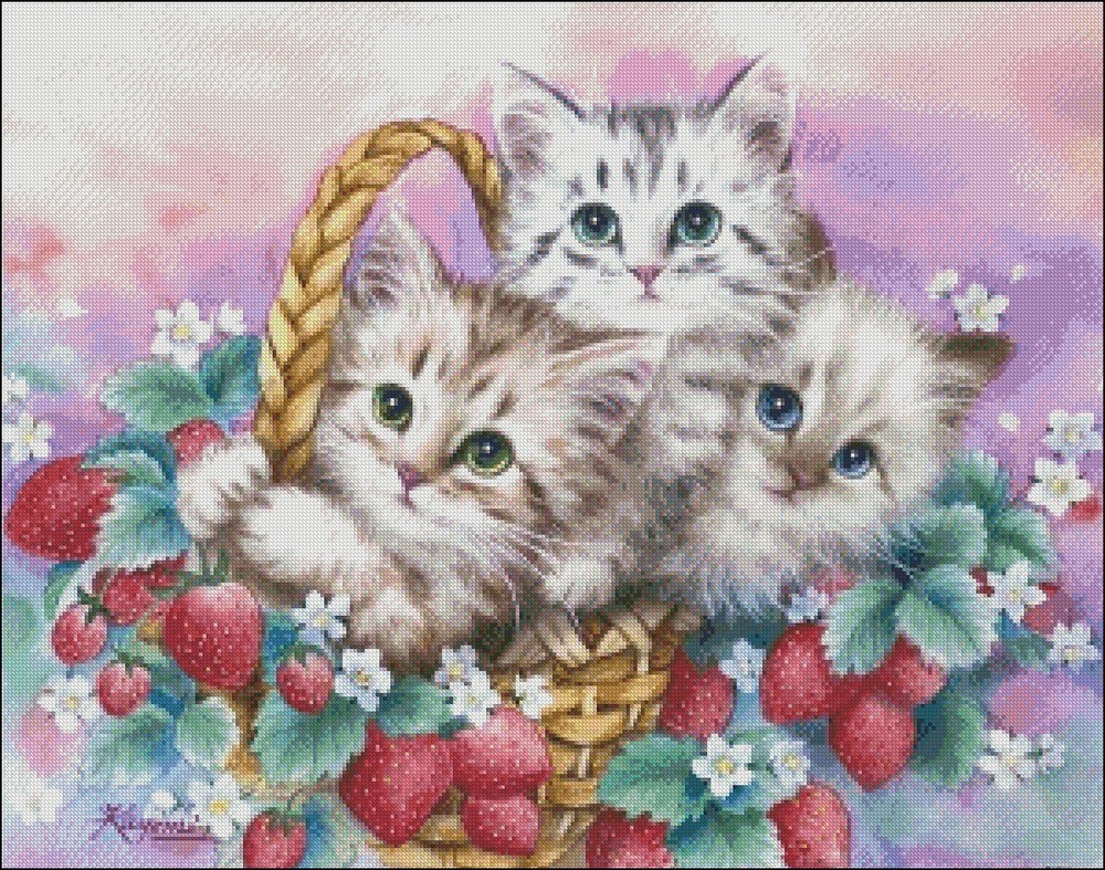 Chart Needlework DIY - Counted Cross Stitch Patterns - Cats with Strawberries