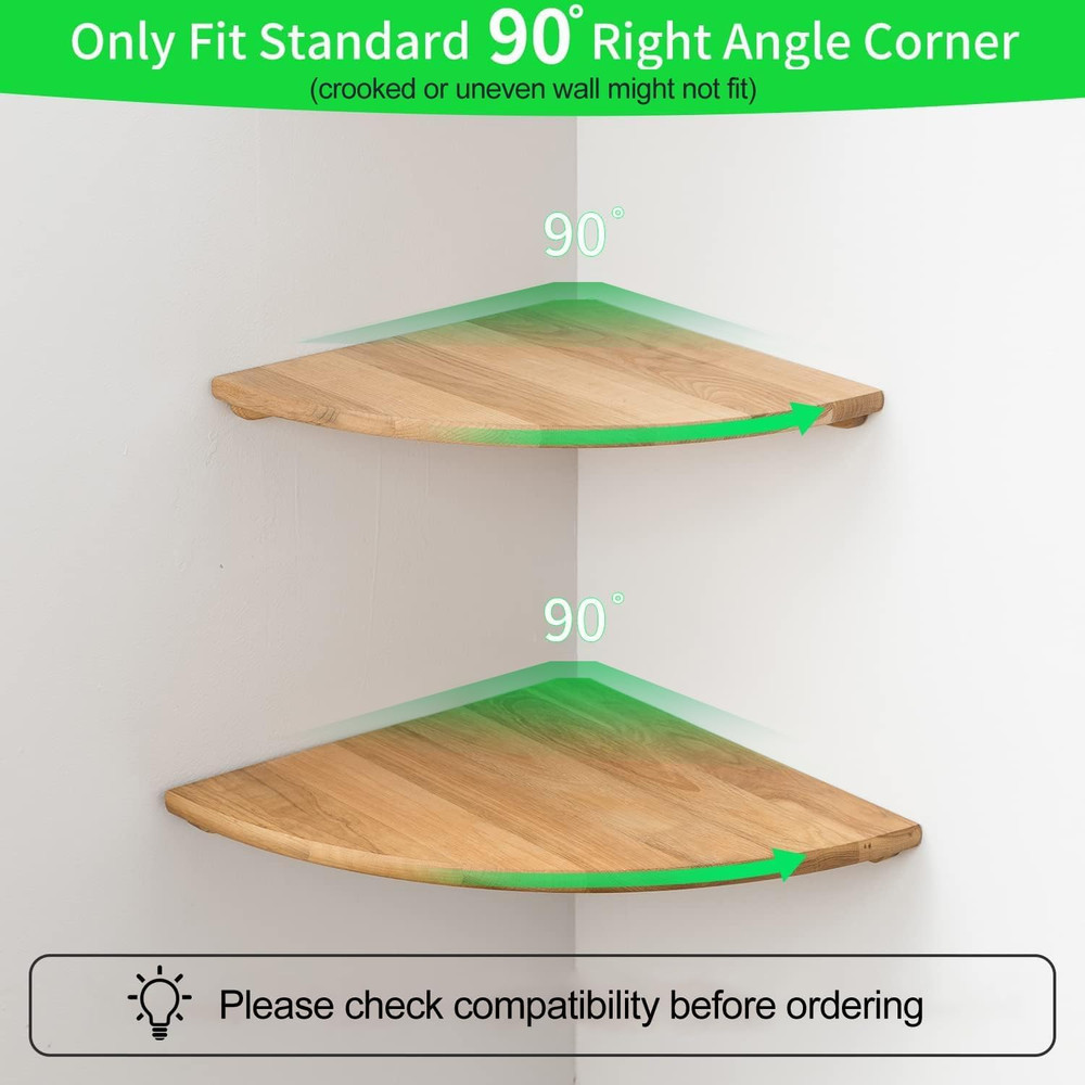 Corner Shelf, 7Inch Solid Oak Wood Floating Corner Shelf Wall Mount round End Fl