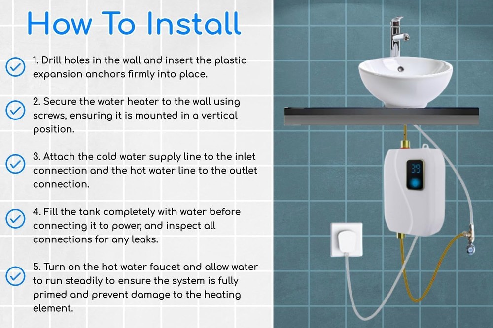 Compact Water Heater Electric Hot Water Heater Under Sink Mini - 3000W 110V